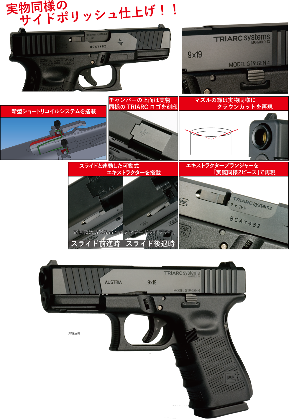 Detonator-TRIARC Glock19 Gen.4 V1 Custom カスタムスライド-BK